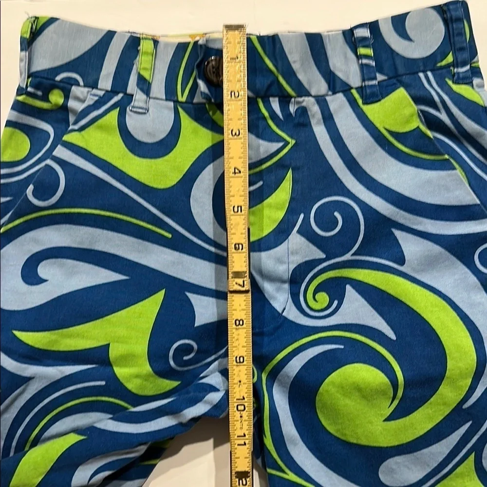 Loud Mouth Vibrant Blue and Green Swirl Pattern Bermuda Shorts Size 26